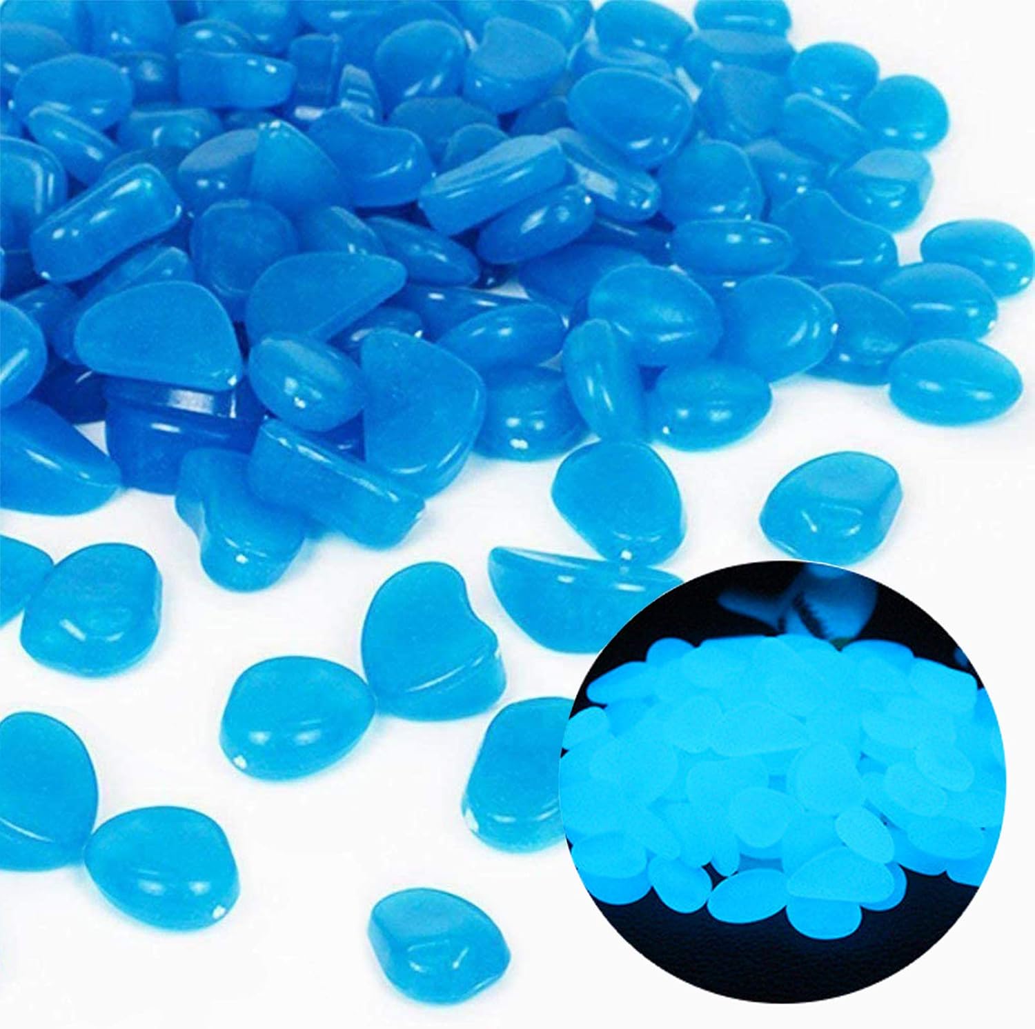 Aquarium Planting Ideas - Fish Tank Rocks Glow Blue Pebbles